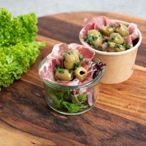  Tørret Coppa nakkefilet med Grillede halkidiki oliven